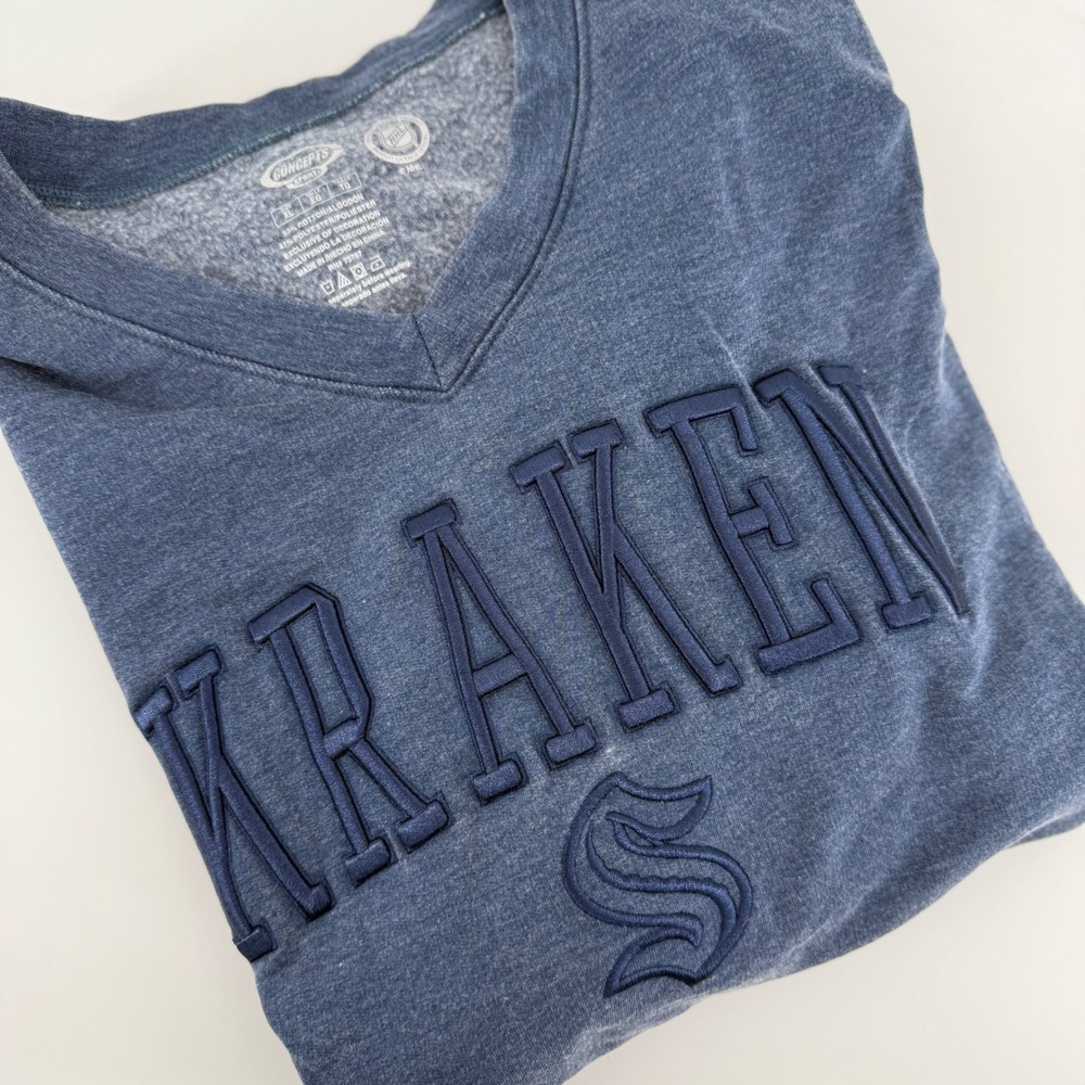 Concepts Sport Seattle Kraken NHL Blue V Neck Long‎ Sleeve T-Shirt Women's XL